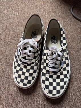 VANS Black and White Checkerboard Lace-Up Sneakers